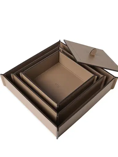 Brunello Cucinelli Trio of Leather Organizer Boxes with Lids - Light Brown | Thumbnail 2