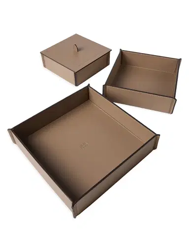 Brunello Cucinelli Trio of Leather Organizer Boxes with Lids - Light Brown | Thumbnail 3