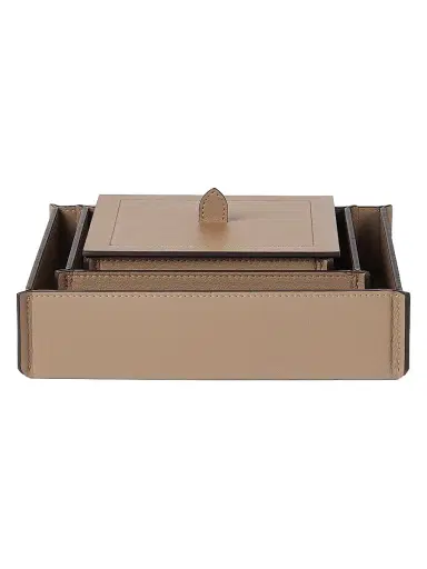 Brunello Cucinelli Trio of Leather Organizer Boxes with Lids - Light Brown | Thumbnail 1