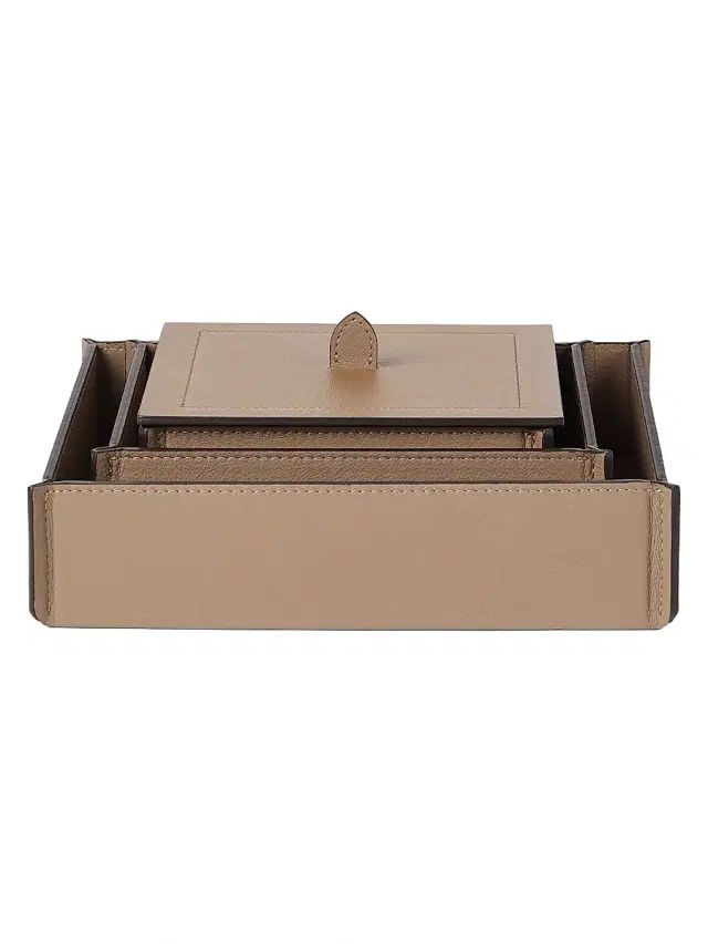 Brunello Cucinelli Trio of Leather Organizer Boxes with Lids - Light Brown