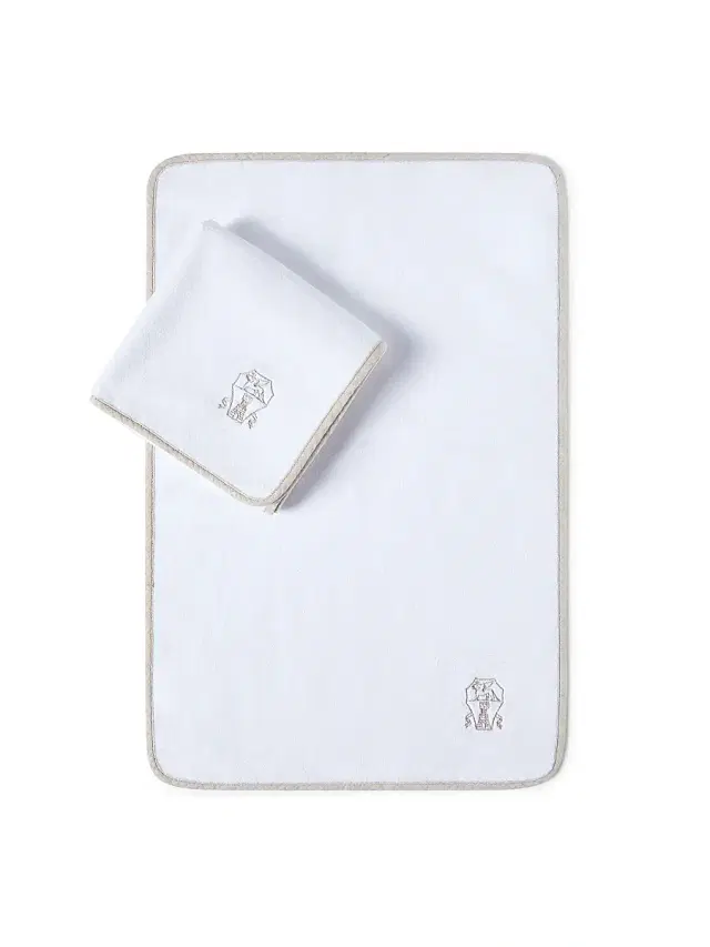 Brunello Cucinelli 2 Piece Cotton Terrycloth Towel Set with Embroidery - White