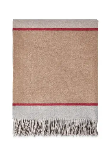 Brunello Cucinelli Silk Color Block Throw with Fringe | Thumbnail 1 Brunello Cucinelli Silk Color Block Throw with Fringe | Thumbnail 1