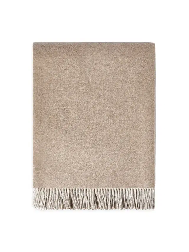 Brunello Cucinelli Cashmere Double Cloth Lightweight Throw with Fringe - Beige