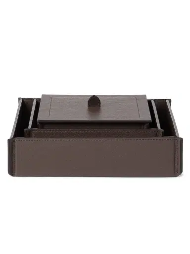 Brunello Cucinelli Trio of Leather Organizer Boxes with Lids - Cigar | Thumbnail 1 Brunello Cucinelli Trio of Leather Organizer Boxes with Lids - Cigar | Thumbnail 1