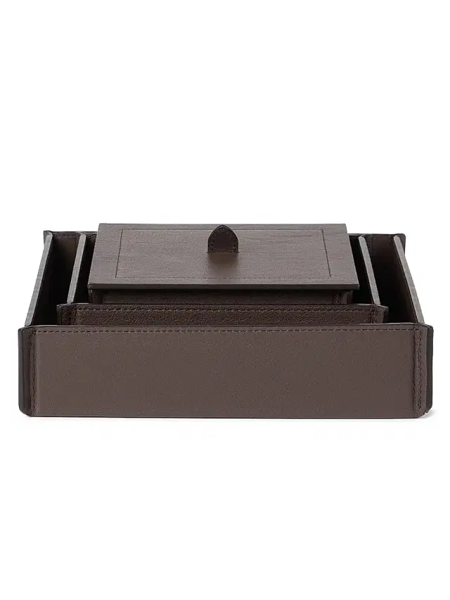 Brunello Cucinelli Trio of Leather Organizer Boxes with Lids - Cigar