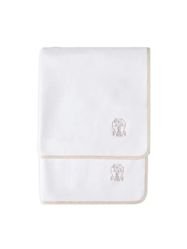 Brunello Cucinelli 2 Piece Cotton Terrycloth Bath Towel Set with Embroidery - White