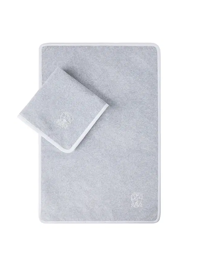 Brunello Cucinelli 2 Piece Cotton Terrycloth Towel Set with Embroidery - Grey