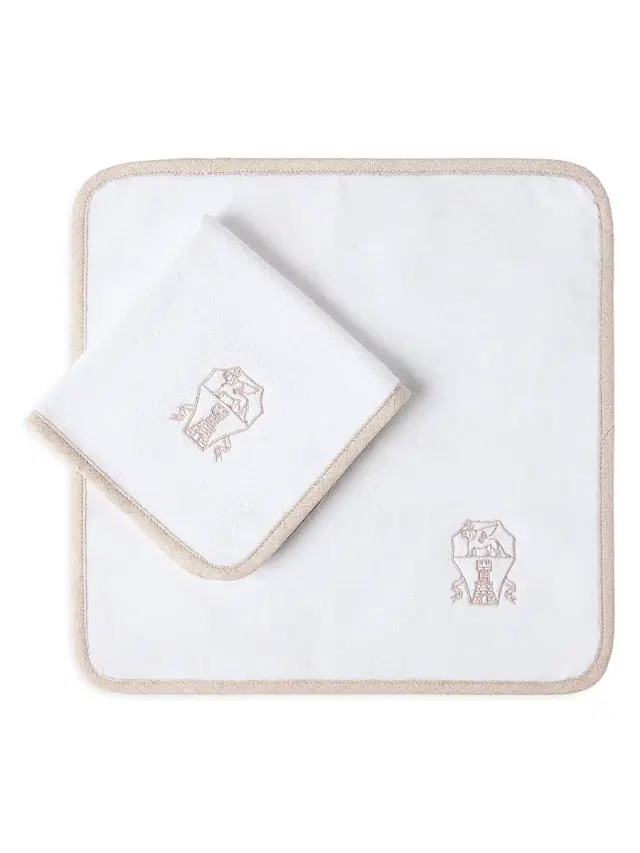 Brunello Cucinelli 2 Piece Cotton Terrycloth Hand Towel Set with Embroidery - White