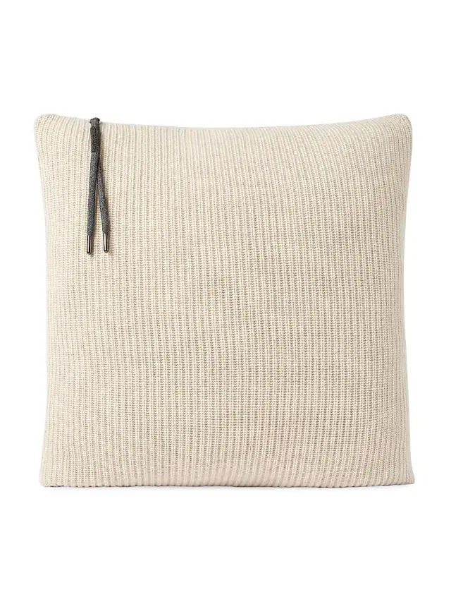 Brunello Cucinelli Cashmere English Rib Knit Cushion with Shiny Zipper Pull - Warm Beige