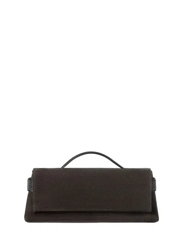Brunello Cucinelli Women's Essence Clutch Bag in Suede with Precious Bands - Pine Cone Brown