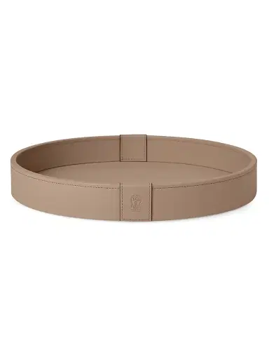 Brunello Cucinelli Wooden Small Tray with Leather Cover - Light Brown | Thumbnail 1 Brunello Cucinelli Wooden Small Tray with Leather Cover - Light Brown | Thumbnail 1