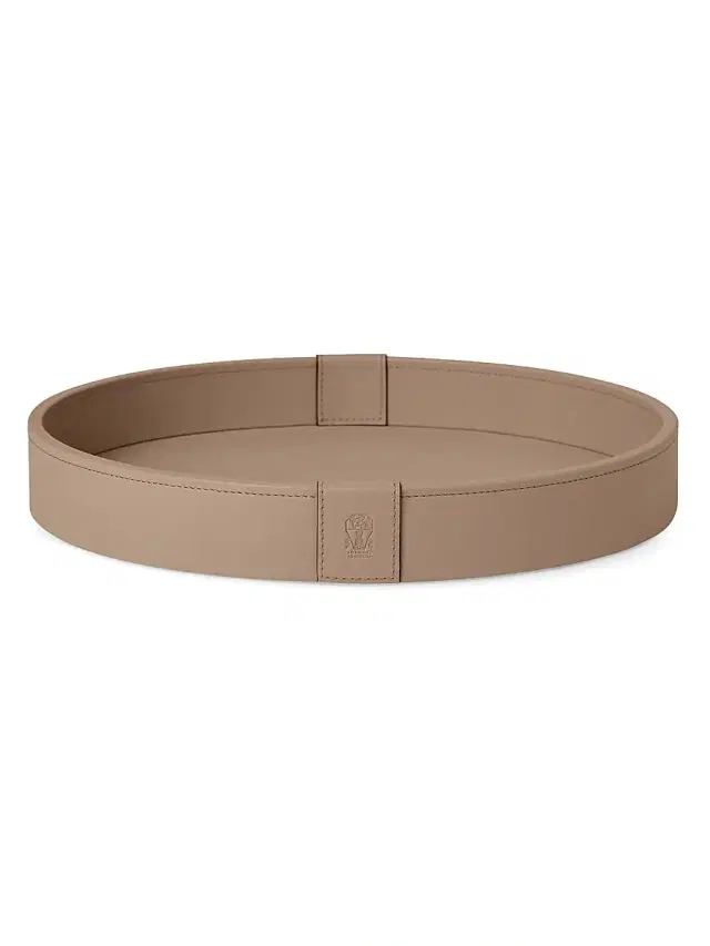 Brunello Cucinelli Wooden Small Tray with Leather Cover - Light Brown