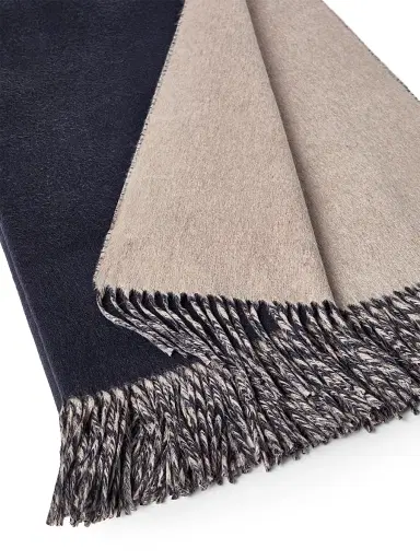 Brunello Cucinelli Silk Double Cloth Throw with Fringe - Blue | Thumbnail 3
