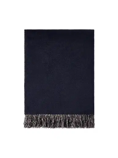Brunello Cucinelli Silk Double Cloth Throw with Fringe - Blue | Thumbnail 1
