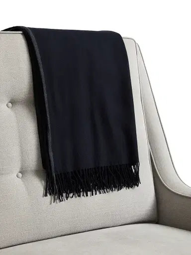 Brunello Cucinelli Cashmere Travel Throw with Selvedge and Fringe - Blue | Thumbnail 2 Brunello Cucinelli Cashmere Travel Throw with Selvedge and Fringe - Blue | Thumbnail 2
