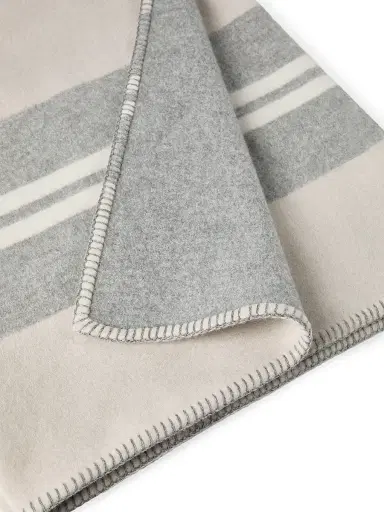 Brunello Cucinelli Cashmere Regimental Stripe Double Knit Throw - Grey | Thumbnail 2 Brunello Cucinelli Cashmere Regimental Stripe Double Knit Throw - Grey | Thumbnail 2