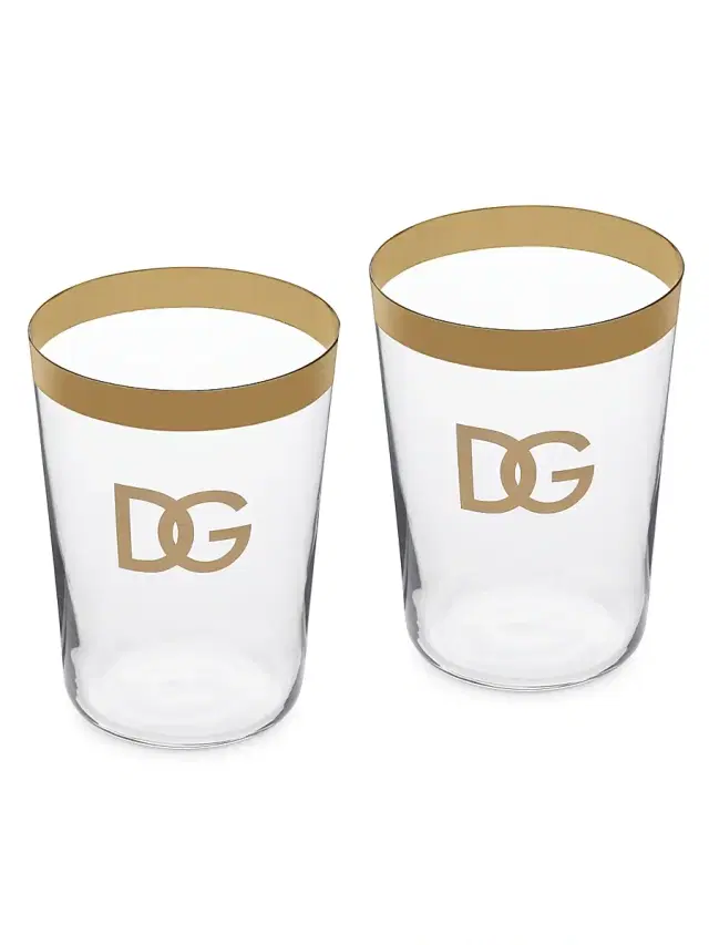 Dolce & Gabbana DG Logo 2-Piece Soft Drinks Glass Set - Transparent Gold
