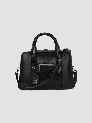 Stefano Ricci Men's Versatile Croc Briefcase with Lock - Black | Thumbnail 2 Stefano Ricci Men's Versatile Croc Briefcase with Lock - Black | Thumbnail 2