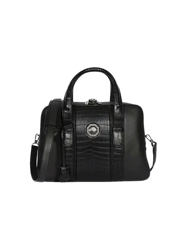 Stefano Ricci Men's Versatile Croc Briefcase with Lock - Black