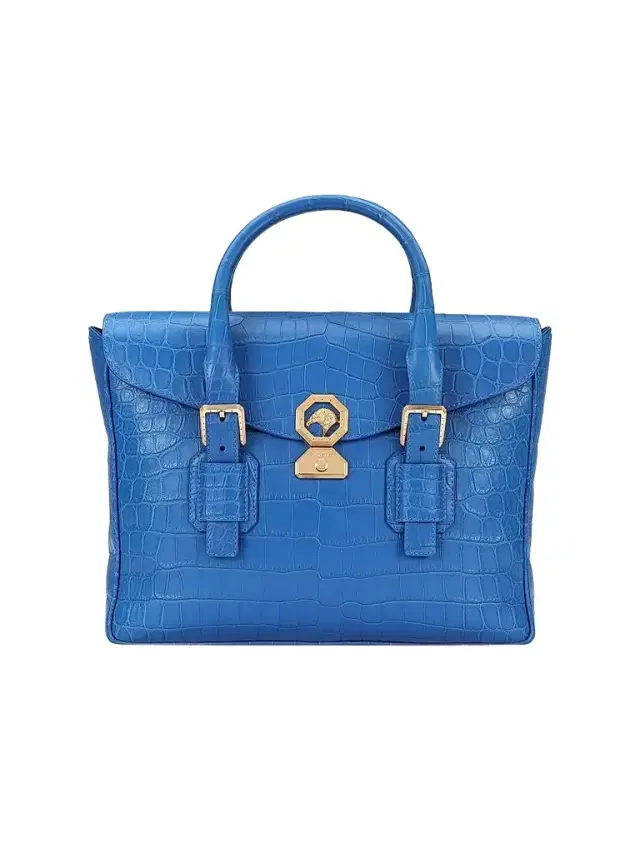 Stefano Ricci Men's Luxury Flap Croc Briefcase - Bright Blue