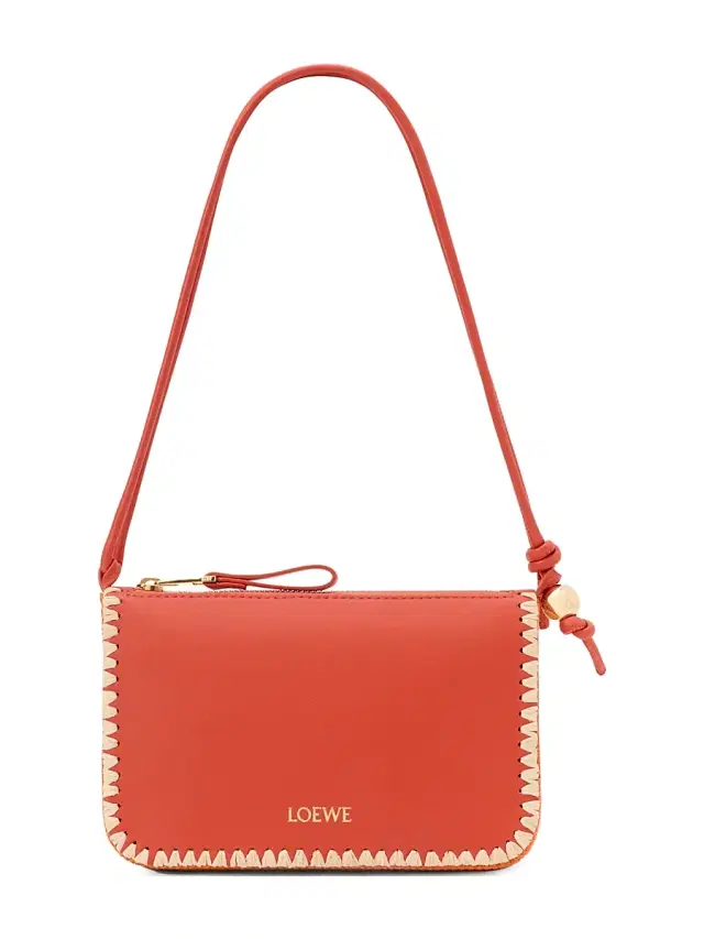 LOEWE Women's x Paula's Ibiza Rio Whipstitch Leather-Raffia Pouch - Deep Saffron