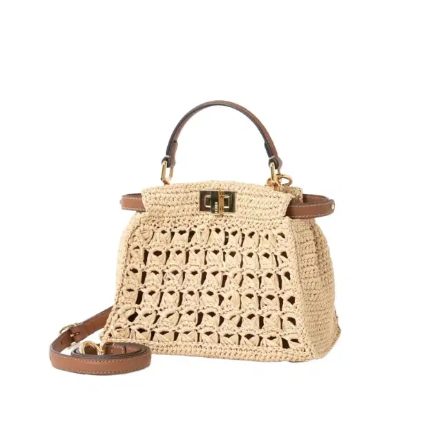Fendi Peekaboo Mini Raffia-effect material bag with openwork weave
