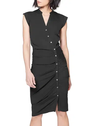Veronica Beard Women's Bell Button-Front Ruched Shirtdress - Black - Size 00 | Thumbnail 3