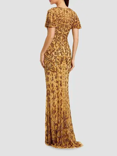 Mac Duggal Women's Embellished Flutter-Sleeve Column Gown | Thumbnail 2