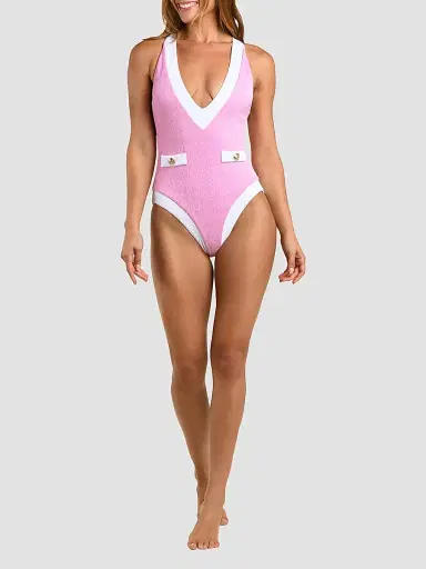 L'AGENCE Women's Colorblock Chic Lisa Plunge One-Piece Swimsuit - Blush | Thumbnail 2