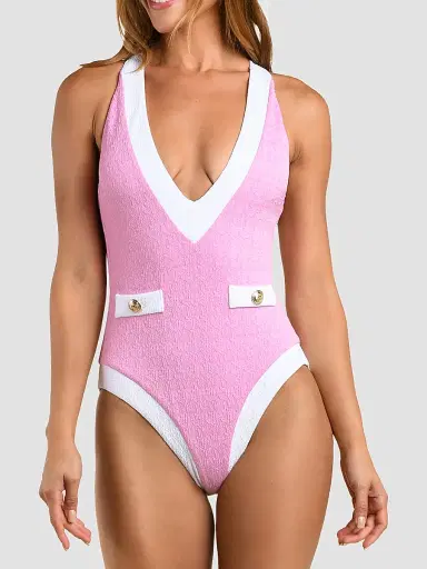 L'AGENCE Women's Colorblock Chic Lisa Plunge One-Piece Swimsuit - Blush | Thumbnail 4