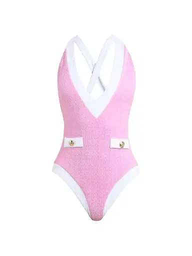 L'AGENCE Women's Colorblock Chic Lisa Plunge One-Piece Swimsuit - Blush | Thumbnail 1