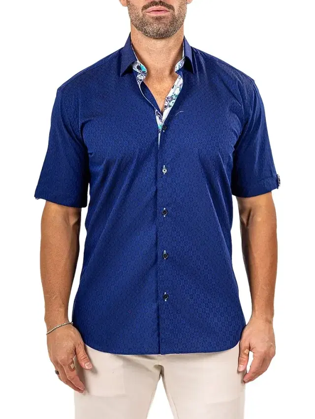 Maceoo Men's Galileo Short Sleeve Shirt - Blue