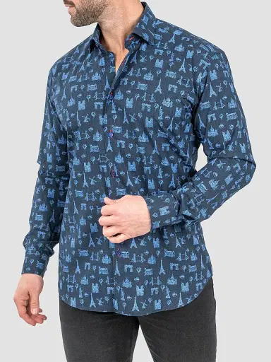 Maceoo Men's Fibonacci Paris Tour Shirt - Blue | Thumbnail 2 Maceoo Men's Fibonacci Paris Tour Shirt - Blue | Thumbnail 2