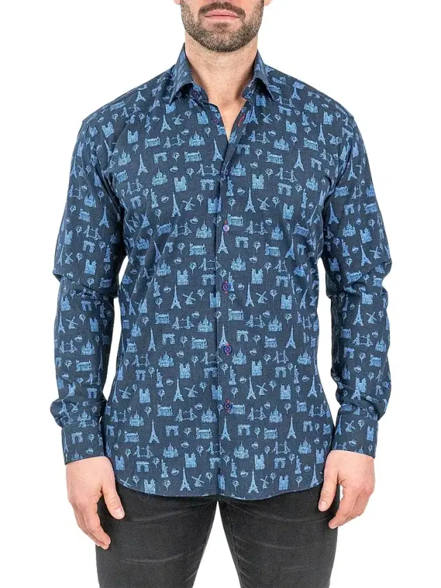 Maceoo Men's Fibonacci Paris Tour Shirt - Blue