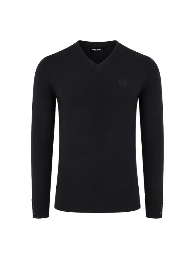 Maceoo Men's V-Neck SS Long Sleeve T-Shirt - Black