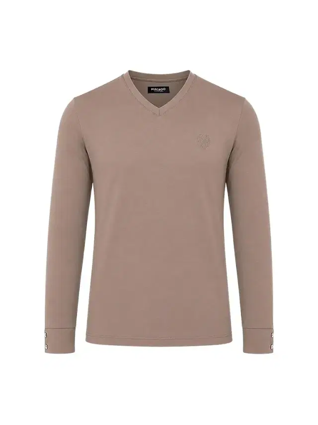 Maceoo Men's V-Neck SS Long Sleeve T-Shirt - Brown