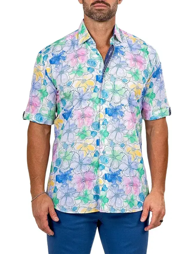 Maceoo Men's Galileo Short Sleeve Shirt - White Multi