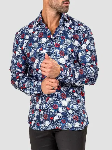 Maceoo Men's Fibonacci Marthyr Skull Rose Shirt | Thumbnail 2 Maceoo Men's Fibonacci Marthyr Skull Rose Shirt | Thumbnail 2