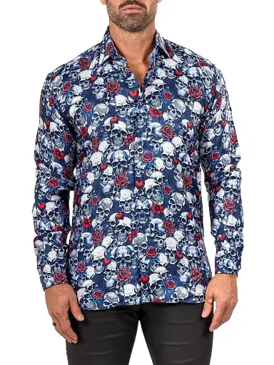 Maceoo Men's Fibonacci Marthyr Skull Rose Shirt | Thumbnail 1 Maceoo Men's Fibonacci Marthyr Skull Rose Shirt | Thumbnail 1
