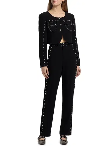 Cinq à Sept Women's Olga Studded Crop Jacket - Black | Thumbnail 2 Cinq à Sept Women's Olga Studded Crop Jacket - Black | Thumbnail 2