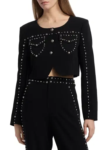 Cinq à Sept Women's Olga Studded Crop Jacket - Black | Thumbnail 3 Cinq à Sept Women's Olga Studded Crop Jacket - Black | Thumbnail 3