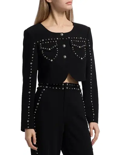 Cinq à Sept Women's Olga Studded Crop Jacket - Black | Thumbnail 4 Cinq à Sept Women's Olga Studded Crop Jacket - Black | Thumbnail 4