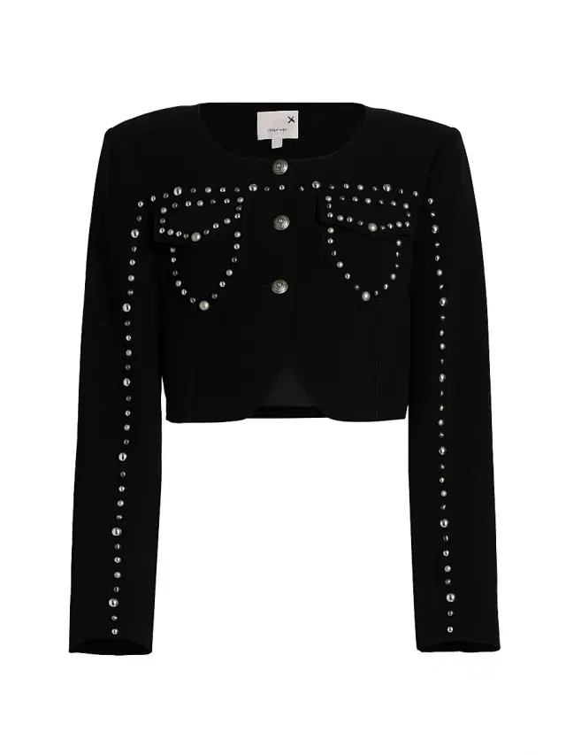 Cinq à Sept Women's Olga Studded Crop Jacket - Black