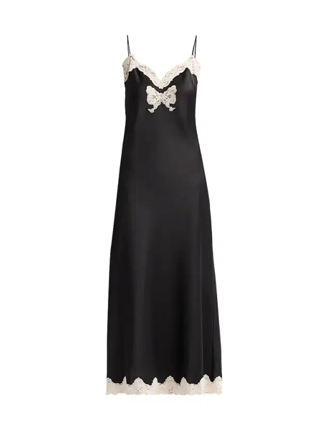 LoveShackFancy Women's Lomira Lace-Trim Crepe Midi Dress - Black