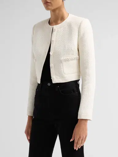 LoveShackFancy Women's Alphie Bouclé Tweed Jacket - Ivory Mist - Size 12 | Thumbnail 4