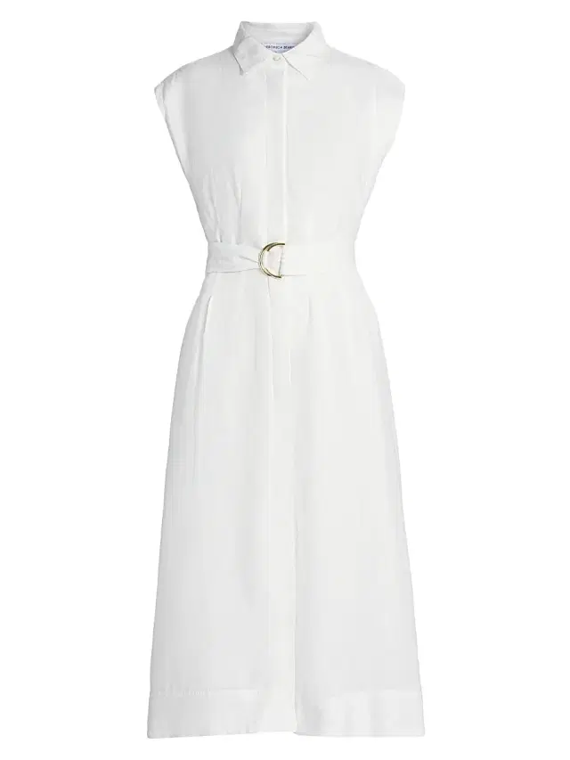 Veronica Beard Women's Loreta Linen Belted Midi-Shirtdress - Off White