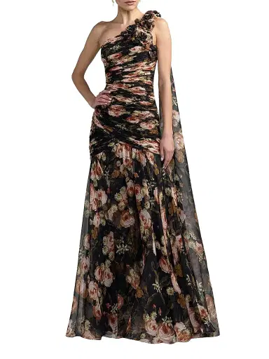 Mac Duggal Women's Floral Chiffon One-Shoulder Gown | Thumbnail 1 Mac Duggal Women's Floral Chiffon One-Shoulder Gown | Thumbnail 1