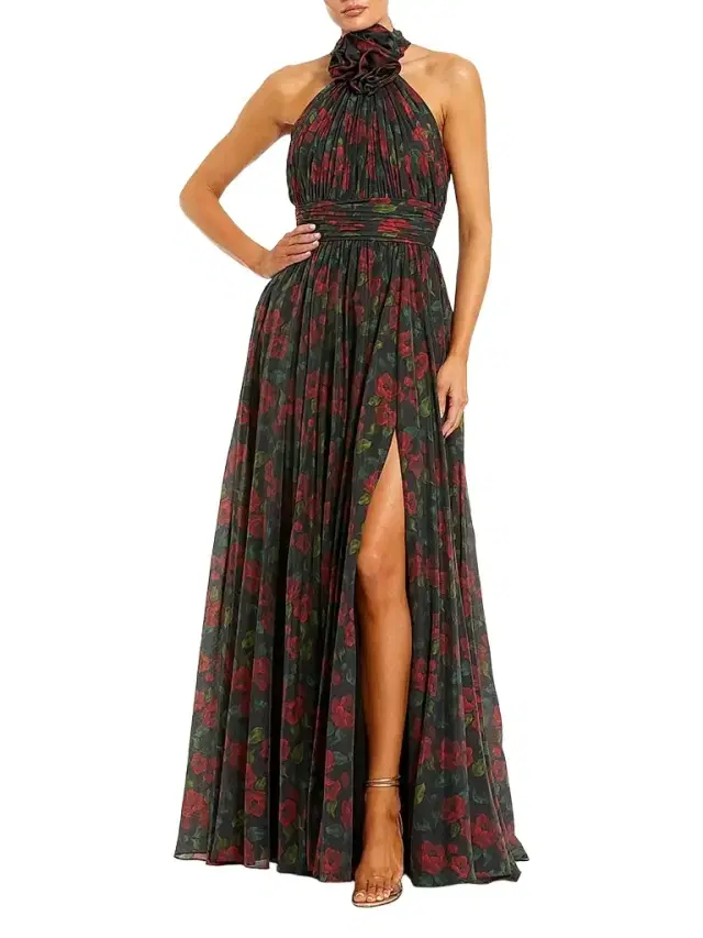 Mac Duggal Women's Floral Chiffon High Neck Gown - Black Multi