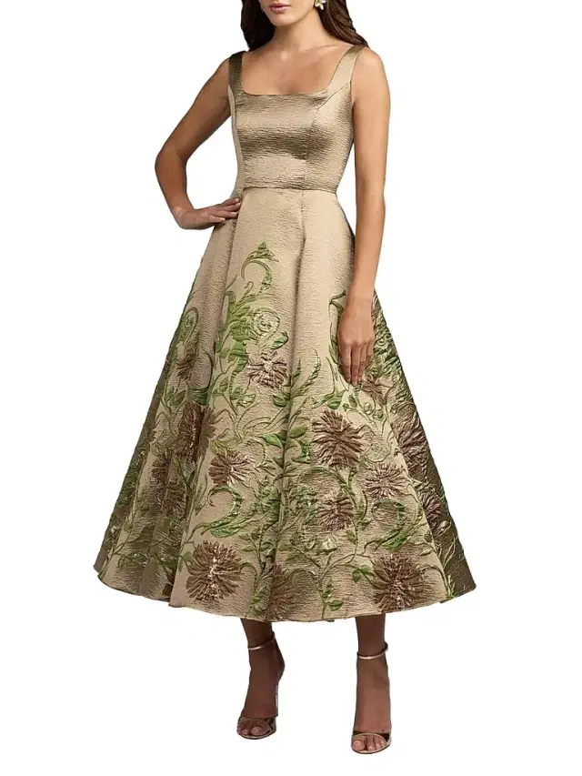 Mac Duggal Women's Floral Brocade Midi Dress - Gold