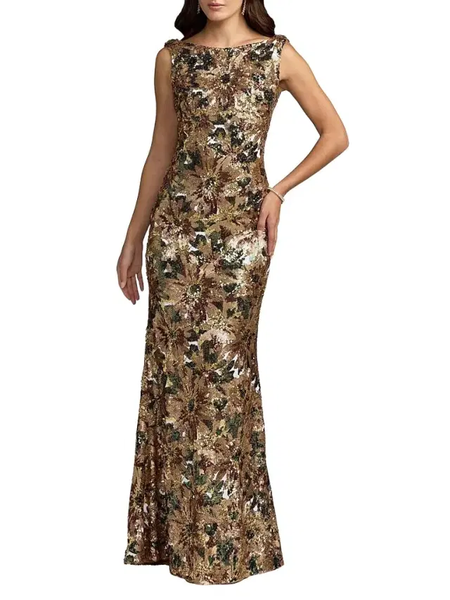 Mac Duggal Women's Sequin Cowl Back Gown - Chocolate Multi